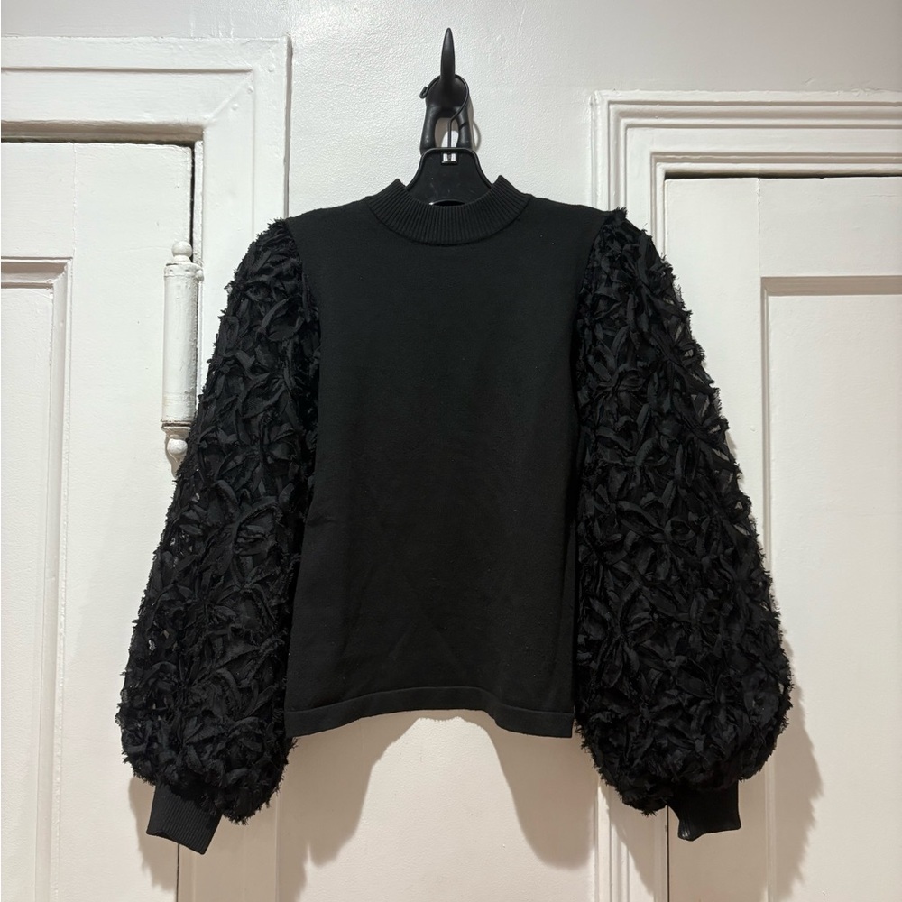Flying tomato Elegant Black Puff balloon Sleeve sweater Top